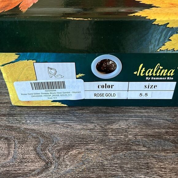 Italina Rose Gold Glitter Strappy Block Sandals - Picture 9 of 9